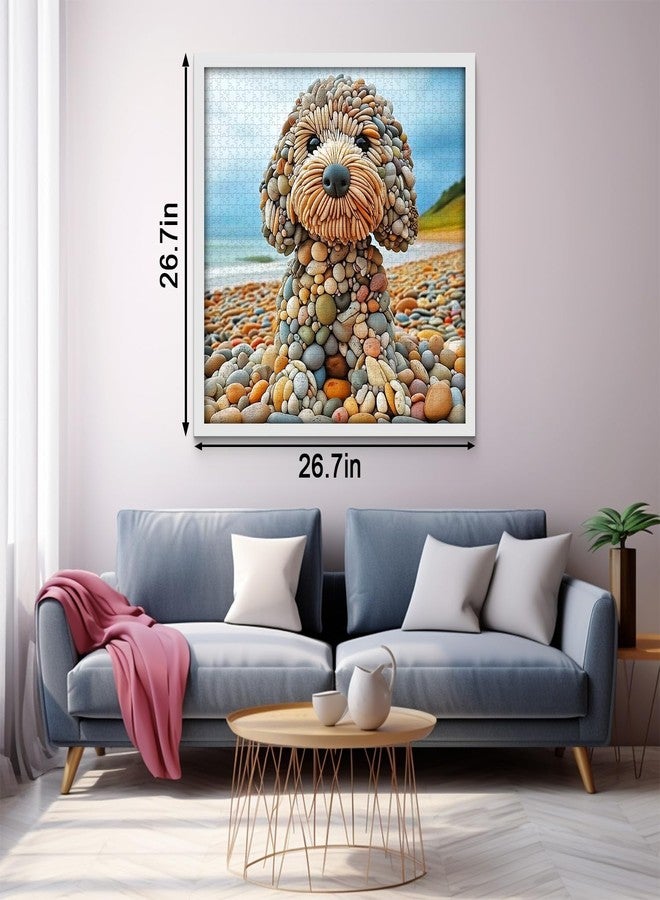 PICKFORU Funny Dog Jigsaw Puzzles 1000 Pieces for Adults, Summer Beach Guardian Dog Puzzle Cute, Interesting Seaside Stone Puppy Theme as Home Decor - Image 3